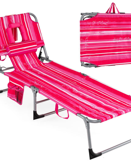 Chaise longue Giantex pliante pour la plage avec trou pour le visage, oreiller lavable, poche