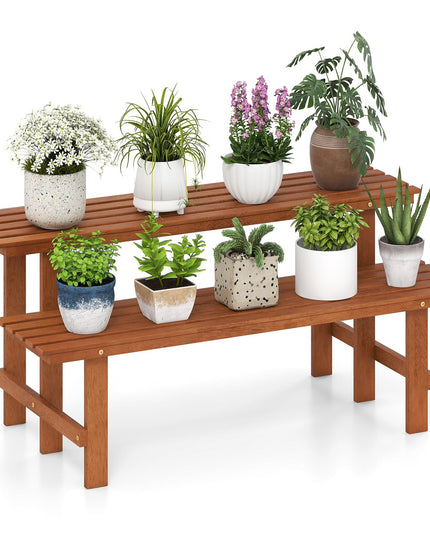 Giantex 2 Tier Wood Plant Stand with Teak Oil Finish