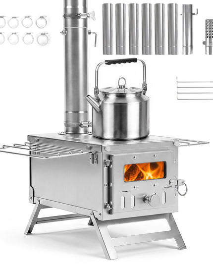 GIANTEX Hot Tent Stove | Portable Wood Burning Stove with 7 Chimney Pipes