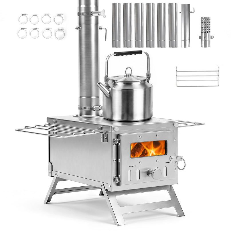 GIANTEX Hot Tent Stove | Portable Wood Burning Stove with 7 Chimney Pipes