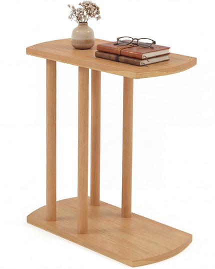 Giantex Table d'appoint en teck en C étroite à 2 niveaux pour canapé (1/2)