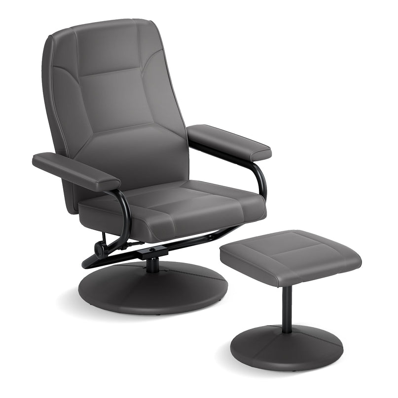 Giantex Recliner Chair with Ottoman, 360 Degree Swivel Leather Reclining Chair with Stable Steel Base