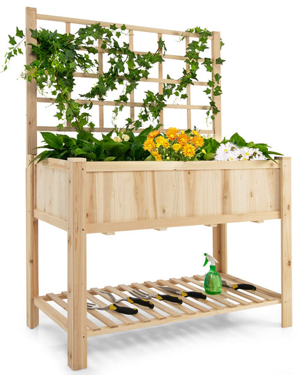 Giantex Wood Planter with Trellis, Standing Raised Garden Bed