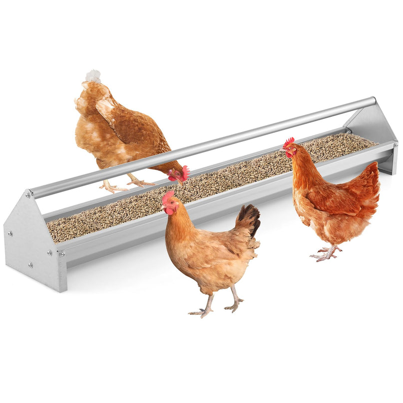 Giantex Chicken Feeding Trough 45" Long - Heavy Duty Galvanized Steel Chicken Feeder