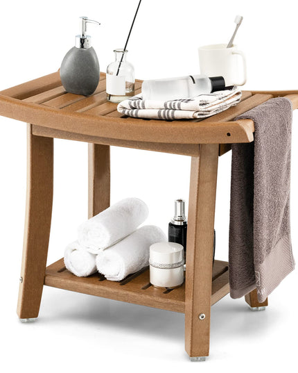 Giantex Shower Bench, HDPE Waterproof Shower Stool with Storage Shelf