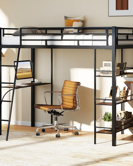 Giantex Twin Size Loft Bed with Desk & Shelves