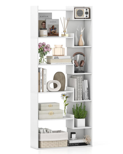 Giantex 6-Tier Bookshelf Wooden Bookcase with Staggered Shelves