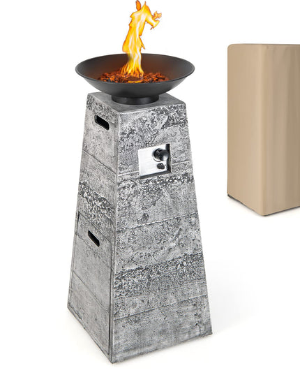 Giantex Outdoor Propane Fire Pit - 48 Inch Propane Fire Bowl Column with Lava Rocks & PVC Cover, 30,000 BTU Heat Output