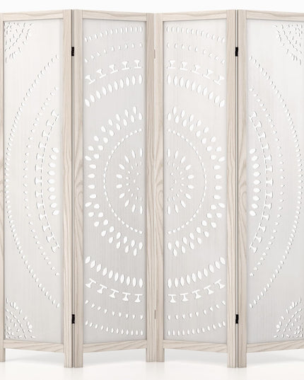 Giantex Room Divider 4 Panels - 66'' Boho Room Dividers with Carved Pattern & Solid Wood Frame