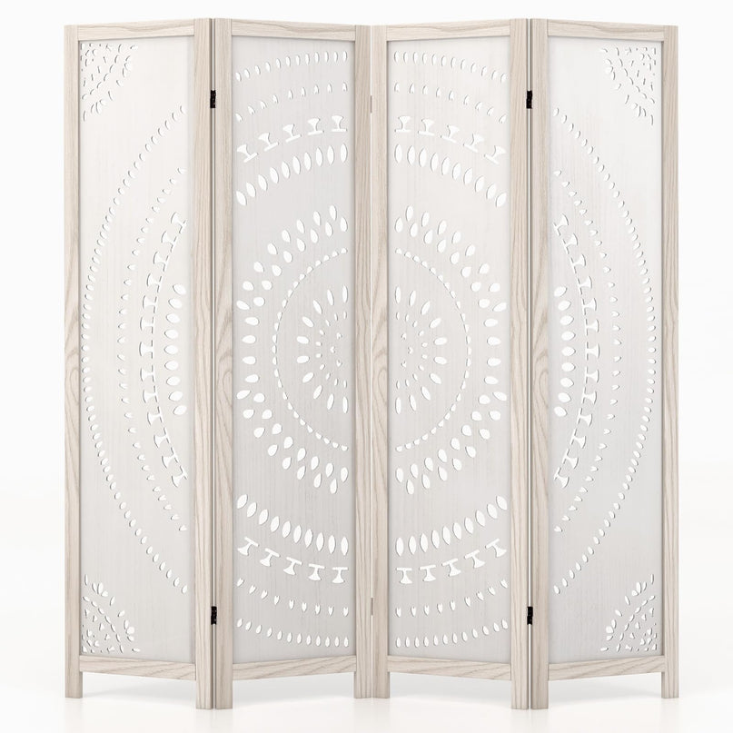 Giantex Room Divider 4 Panels - 66'' Boho Room Dividers with Carved Pattern & Solid Wood Frame