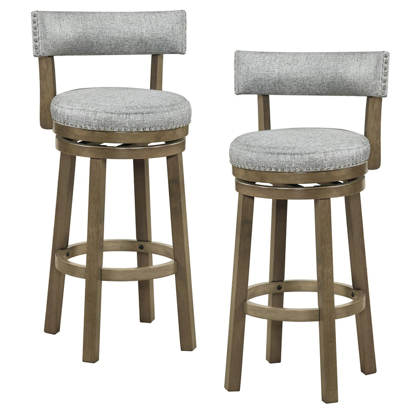 Tabourets de bar pivotants Giantex de 80 cm de haut avec assise et dossier rembourrés en tissu de lin (2/4)