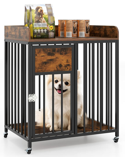 Meuble de cage pour chien Giantex avec porte verrouillable et roulettes (70x51x84 cm)
