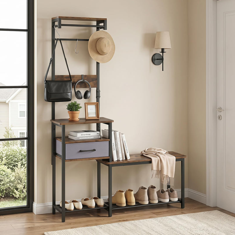 Giantex 7-in-1 Hall Tree with Bench and Shoe Storage