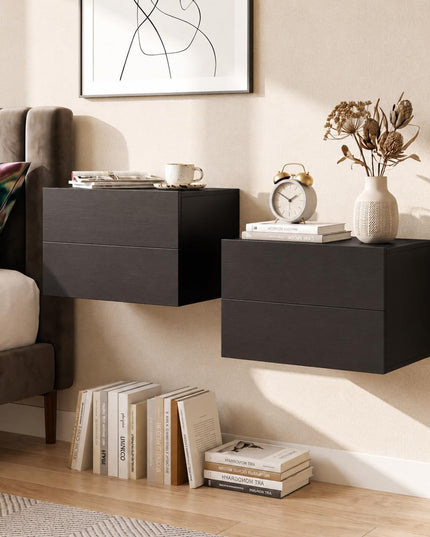Giantex Floating Nightstand Set of 1/2 Wall-Mounted Table with 2 Drawers