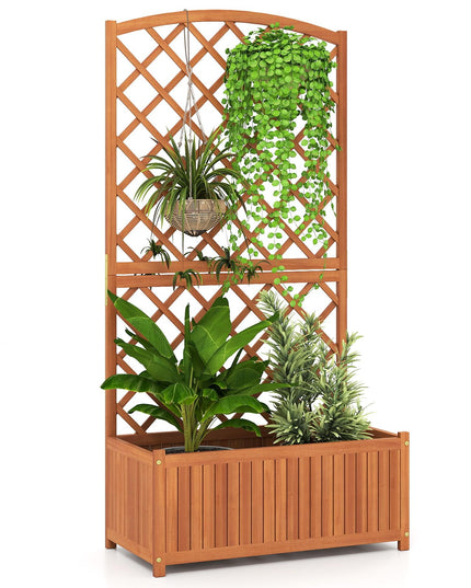 Giantex Solid Acacia Wood Planter Box with Trellis 63" Raised Garden Bed