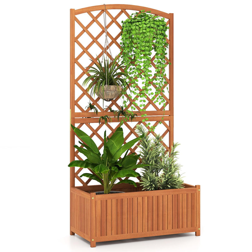 Giantex Solid Acacia Wood Planter Box with Trellis 63" Raised Garden Bed