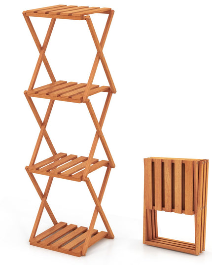 Giantex 4-Tier Foldable Plant Stand, Wooden Folding Display Rack with Sturdy X-shaped Structure