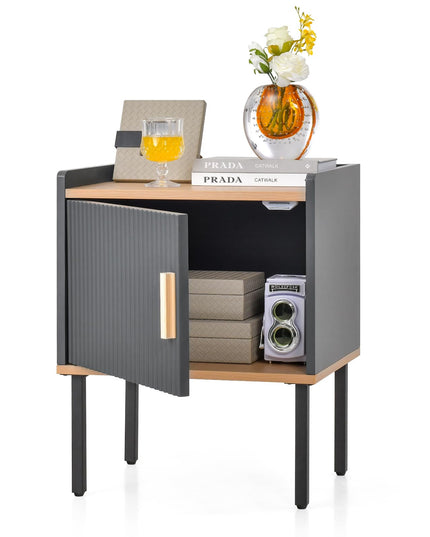 Giantex Table de Chevet avec Rangement, Table de Chevet avec Armoire à Porte Unique, Petit Espace, Gris