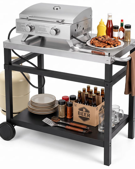 Giantex Outdoor Grill Cart with Stainless Steel Tabletop & Storage Shelf for Backyard Party