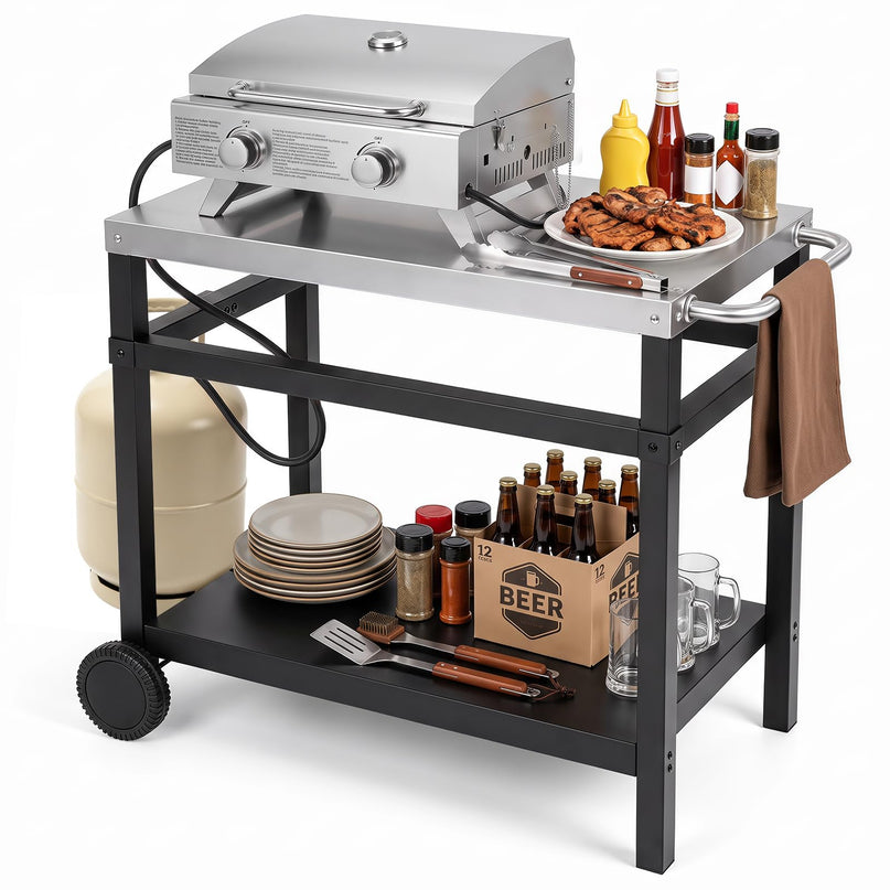 Giantex Outdoor Grill Cart with Stainless Steel Tabletop & Storage Shelf for Backyard Party