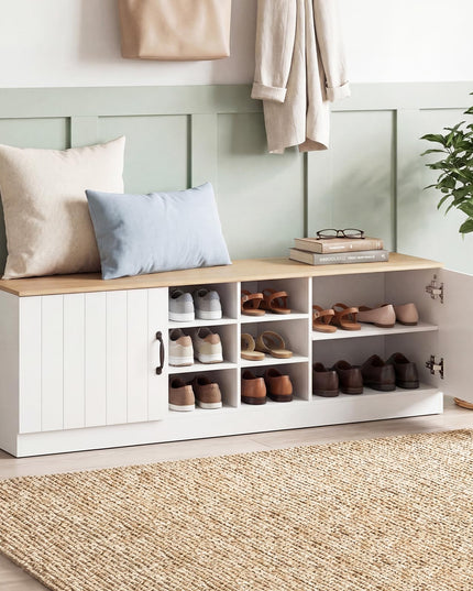 Giantex 2-Door Shoe Storage Bench Wooden Entryway Bench