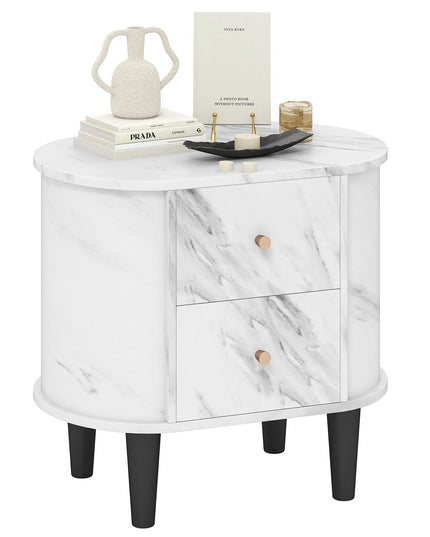 Giantex 2-Drawer Modern Faux Marble Bedside Table with Storage for Small Space