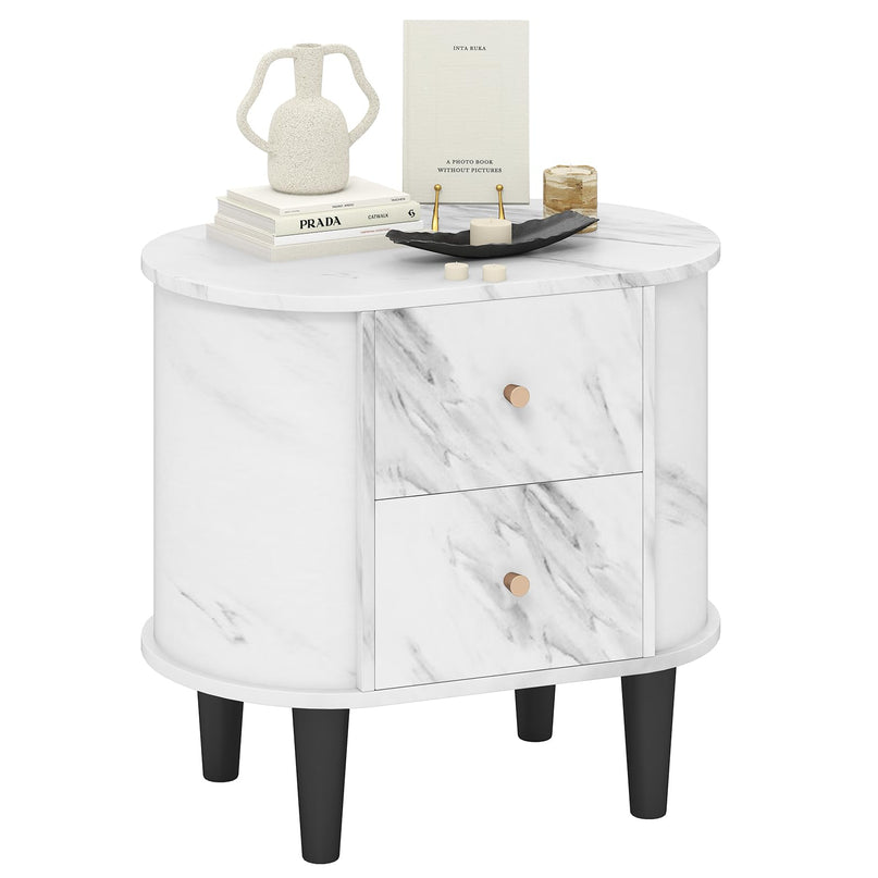 Giantex 2-Drawer Modern Faux Marble Bedside Table with Storage for Small Space