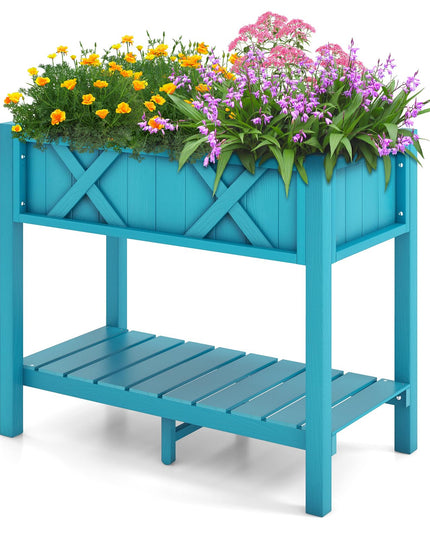 Giantex HIPS Raised Garden Bed, Elevated Planter Box w/Legs, Storage Shelf, Drain Holes