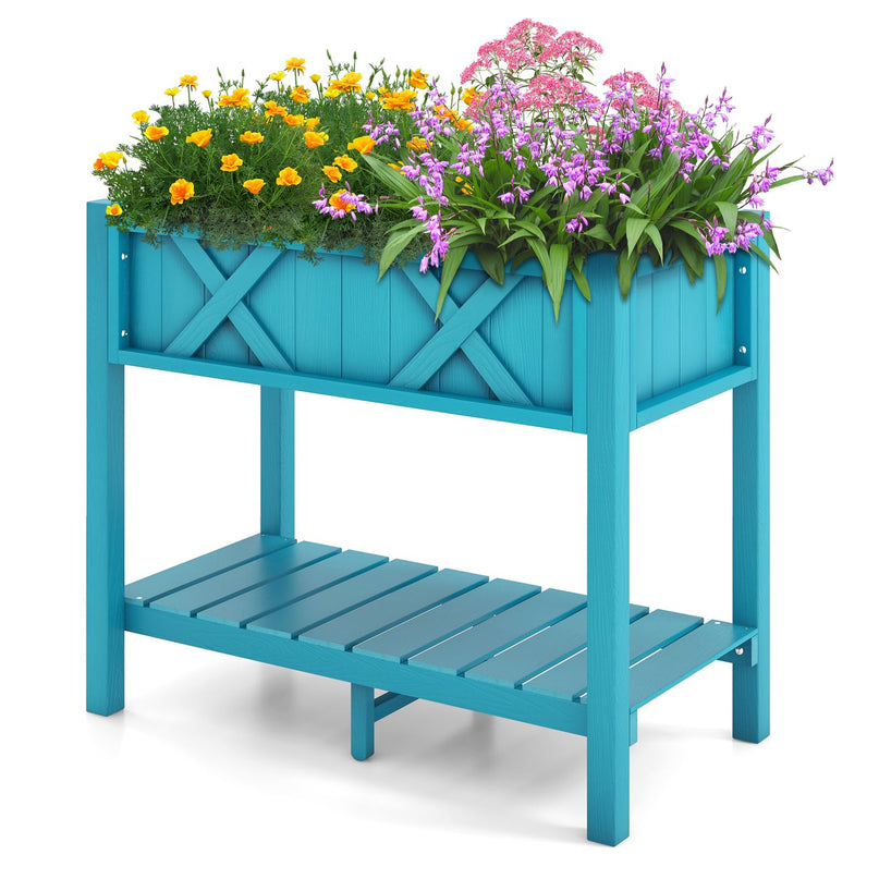 Giantex HIPS Raised Garden Bed, Elevated Planter Box w/Legs, Storage Shelf, Drain Holes