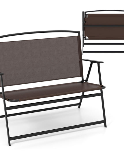 Giantex Outdoor Bench, Folding Garden Bench for 2 Persons, Patio Loveseat with Metal Armrests