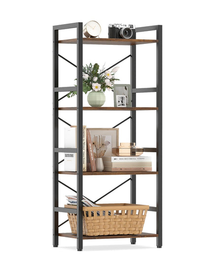 4-Tier Narrow Freestanding Display Shelf with Metal Frame & Wooden Storage Racks (1/2)
