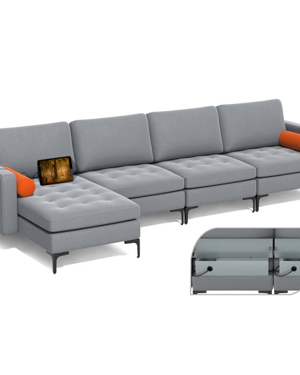 Giantex Sectional Sofa Couch, Convertible Sleeper with 2 or 1 USB Ports Socket