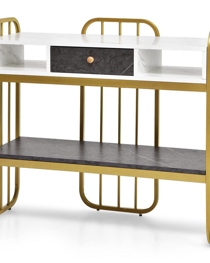 Giantex Console Table for Entryway, Sofa Table with Drawer, Storage Shelf, Metal Frame(Gold)