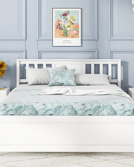Giantex Solid Wood Platform Bed Frame, Mid Century Full Bed Frame with Headboard