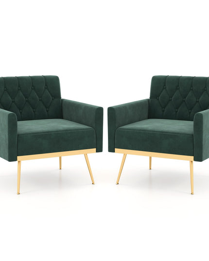 Giantex Modern Velvet Accent Chair Set of 1/2, Mid-Century Upholstered Single Sofa Chair w/Button Tufted Back