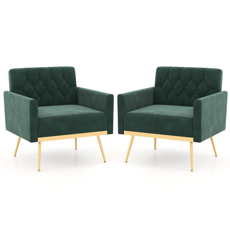 Giantex Modern Velvet Accent Chair Set of 1/2, Mid-Century Upholstered Single Sofa Chair w/Button Tufted Back
