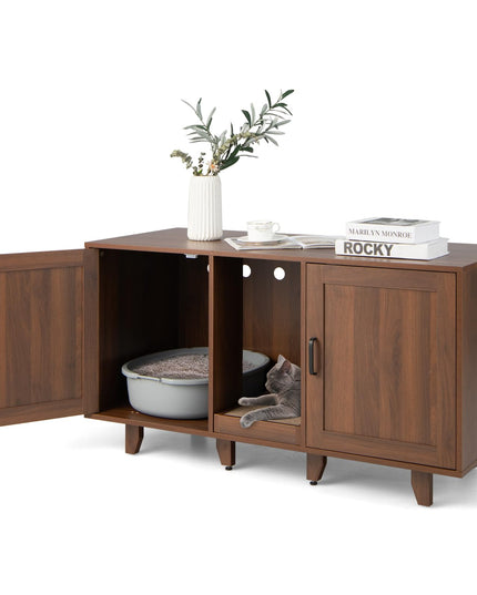 Giantex Cat Litter Box Enclosure - Cat Washroom Hidden Furniture with 2 Storage Cabinets