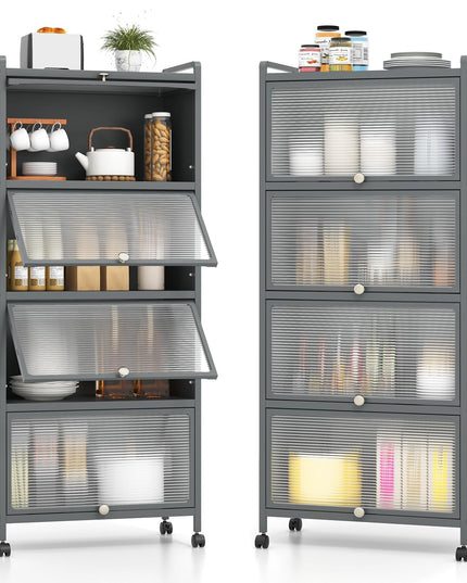 Giantex 5-Tier Kitchen Storage Cabinet, Mobile Microwave Stand with Flip-up PC Doors
