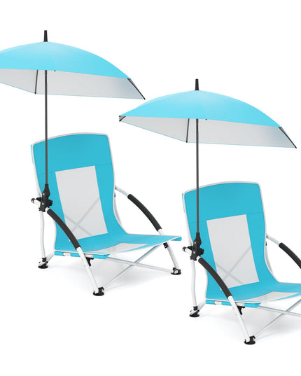 Chaise de plage basse pliable Giantex avec parasol détachable et réglable