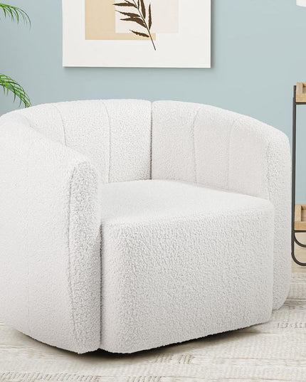 Giantex 360° Swivel Accent Chair - Sherpa Upholstered Boucle Barrel Club Chair with Padded Armrests