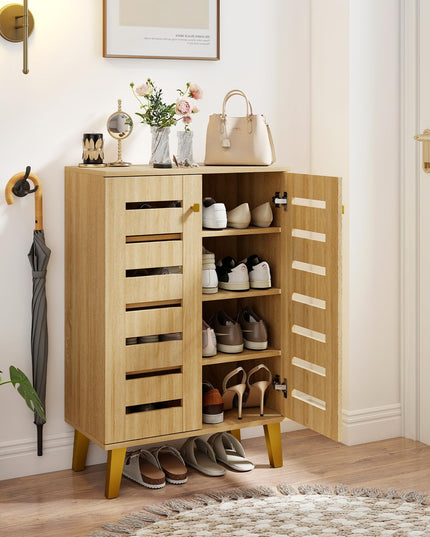 Giantex Shoe Cabinet with 2 Slatted Doors for Entryway