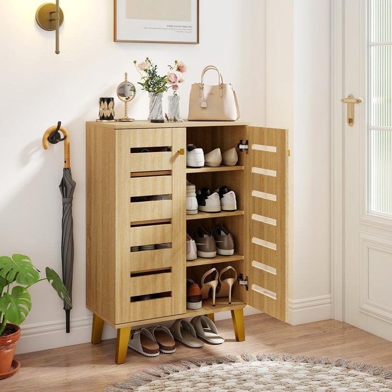 Giantex Shoe Cabinet with 2 Slatted Doors for Entryway