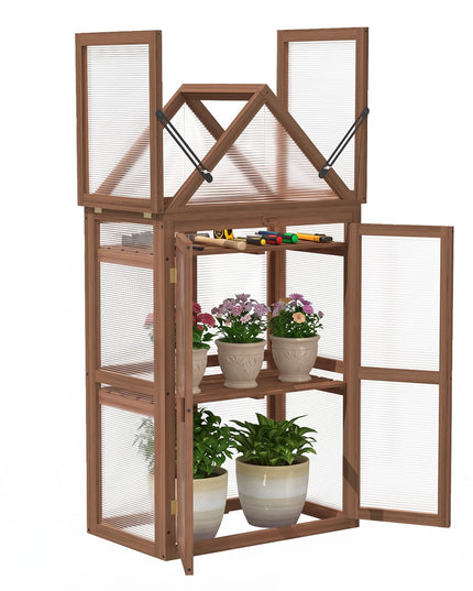 GIANTEX Mini Greenhouse Storage Shelves w/ Transparent Flip-Top Roof for Garden