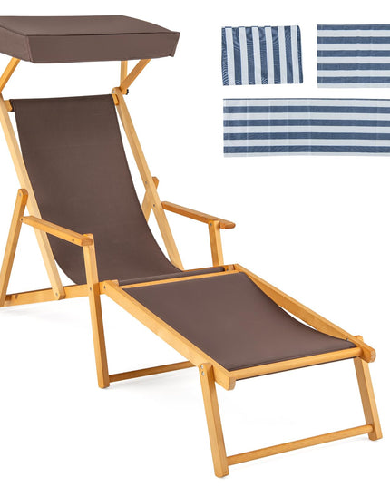 Giantex Lounge Chair Outdoor, Foldable Beach Chaise Lounge with Adjustable Canopy, Replacement Fabric