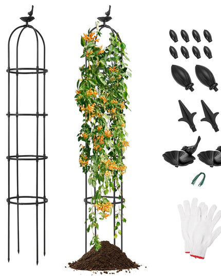 Giantex 2-Pack Tomato Cages, 69” PE-Coated Metal Garden Obelisk Trellis for Climbing Plants