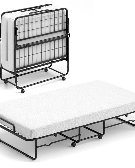 Giantex Twin Folding Bed with Mattress, Roll Away Bed Portable Guest Bed w/Sturdy Metal Frame