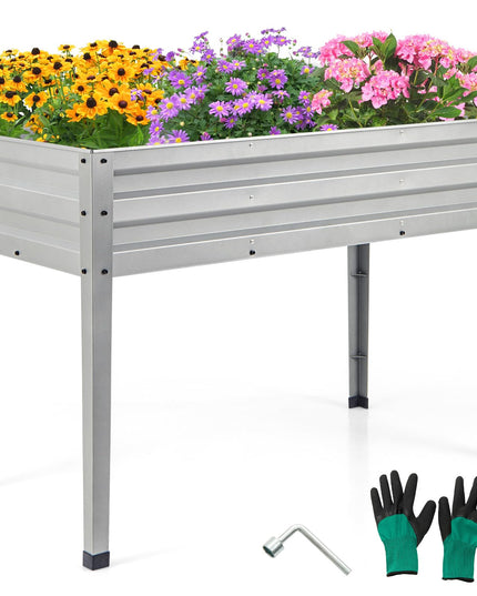 Giantex Raised Garden Bed with Legs, 46”x24”x32” Galvanized Steel Planter Box with Drainage Holes for Vegetables
