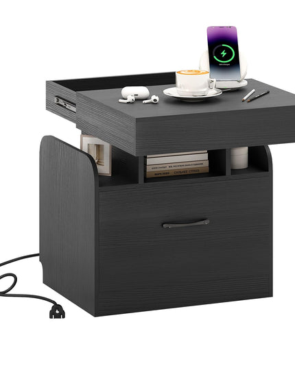 Giantex Nightstand with Charging Station Modern Bedside Table