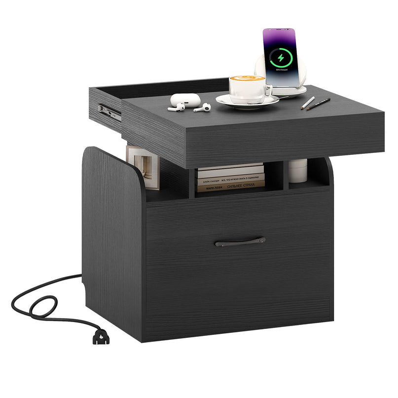 Giantex Nightstand with Charging Station Modern Bedside Table