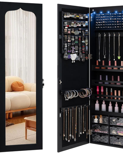 CHARMAID | 5 LEDs Jewelry Armoire Wall Mounted/Door Hanging Mirror